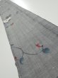 Photo1: 1V08z40  Japanese Kimono Silk TSUMUGI FABRIC Flower Gray 59.1x7.3 (1)