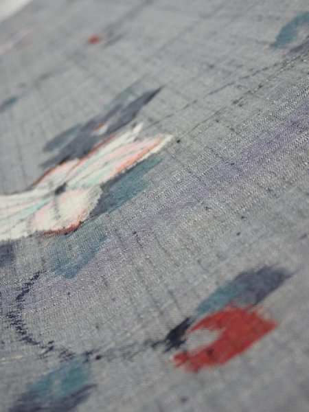 Photo4: 1V08z40  Japanese Kimono Silk TSUMUGI FABRIC Flower Gray 59.1x7.3 (4)