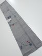 Photo1: 1V10z30  Japanese Kimono Silk TSUMUGI FABRIC Flower Gray 41.3x7.3 (1)