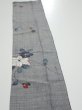 Photo3: 1V10z30  Japanese Kimono Silk TSUMUGI FABRIC Flower Gray 41.3x7.3 (3)