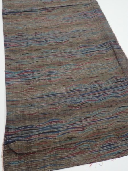 Photo2: 1V02z50  Japanese Kimono Silk TSUMUGI FABRIC  Olive brown 42.5x14.8 (2)