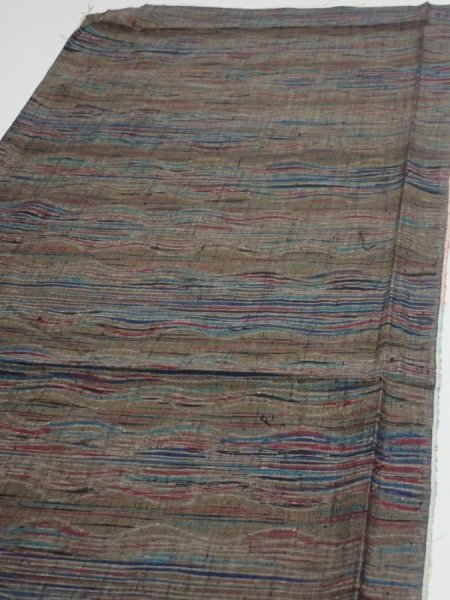 Photo3: 1V02z50  Japanese Kimono Silk TSUMUGI FABRIC  Olive brown 42.5x14.8 (3)