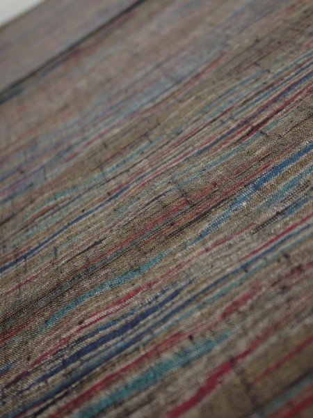 Photo4: 1V02z50  Japanese Kimono Silk TSUMUGI FABRIC  Olive brown 42.5x14.8 (4)