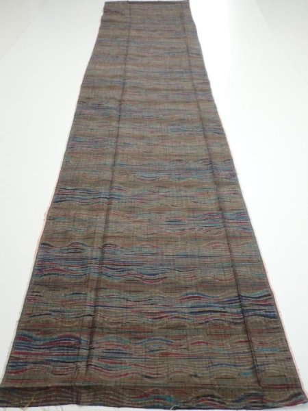 Photo5: 1V04z70  Japanese Kimono Silk TSUMUGI FABRIC  Olive brown 62.6x14.8 (5)