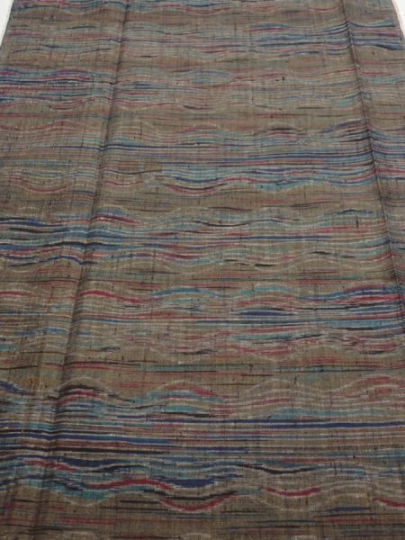 Photo1: 1V06z70  Japanese Kimono Silk TSUMUGI FABRIC  Olive brown 61.8x14.6 (1)