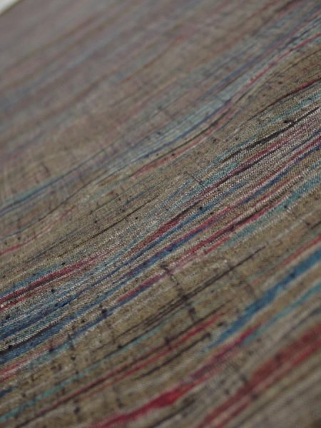 Photo4: 1V06z70  Japanese Kimono Silk TSUMUGI FABRIC  Olive brown 61.8x14.6 (4)