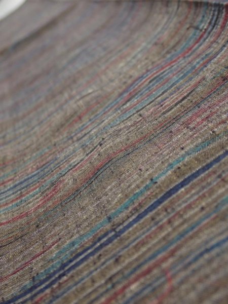 Photo4: 1V08z40  Japanese Kimono Silk TSUMUGI FABRIC  Olive brown 57.1x7.3 (4)