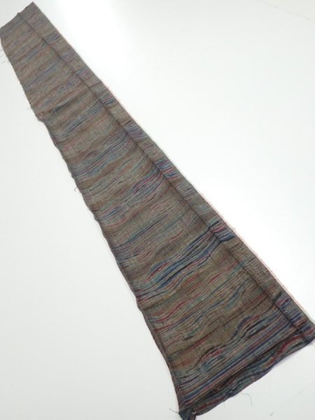 Photo5: 1V08z40  Japanese Kimono Silk TSUMUGI FABRIC  Olive brown 57.1x7.3 (5)