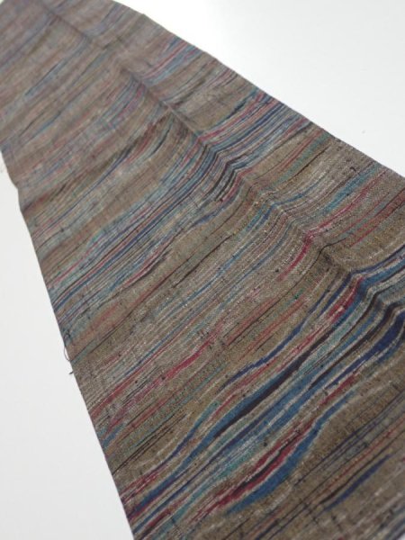 Photo2: 1V10z30  Japanese Kimono Silk TSUMUGI FABRIC  Olive brown 37.4x7.3 (2)