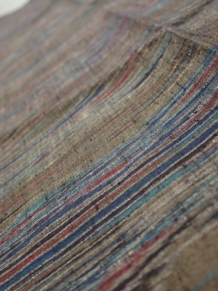 Photo5: 1V10z30  Japanese Kimono Silk TSUMUGI FABRIC  Olive brown 37.4x7.3 (5)