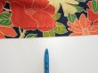 Photo6: 1V02z60  Japanese Kimono Silk  FABRIC Camellia Dark navy 44.1x14.4 (6)