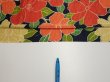 Photo6: 1V05z80  Japanese Kimono Silk  FABRIC Camellia Dark navy 62.2x14.4 (6)