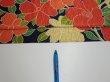 Photo6: 1V06z80  Japanese Kimono Silk  FABRIC Camellia Dark navy 62.2x14.4 (6)