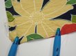 Photo6: 1V07z40  Japanese Kimono Silk  FABRIC Camellia Dark navy 56.7x7.1 (6)