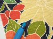 Photo7: 1V07z40  Japanese Kimono Silk  FABRIC Camellia Dark navy 56.7x7.1 (7)