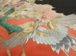 Photo2: 1L01z210  Japanese Kimono Silk  FABRIC Crane Black 56.7x28.7 (2)