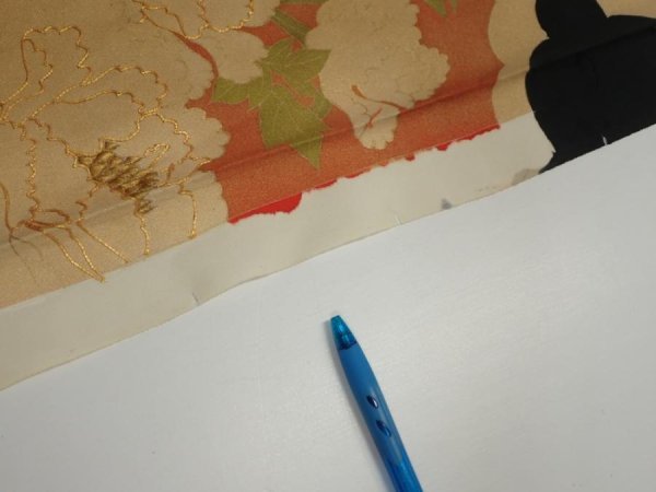 Photo8: 1L02z160  Japanese Kimono Silk  FABRIC Peony Black 65.4x18.3 (8)