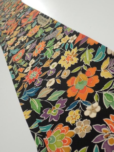 Photo1: 1L08z40  Japanese Kimono Silk  FABRIC Butterfly Black 57.5x7.3 (1)