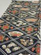 Photo3: 1L01z70  Japanese Kimono Silk  FABRIC Flowers Dark navy 48.8x14.2 (3)