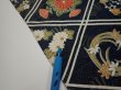 Photo6: 1L01z70  Japanese Kimono Silk  FABRIC Flowers Dark navy 48.8x14.2 (6)