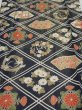 Photo1: 1L04z90  Japanese Kimono Silk  FABRIC Flowers Dark navy 61.4x14.2 (1)