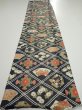 Photo5: 1L05z90  Japanese Kimono Silk  FABRIC Flowers Dark navy 61.0x14.2 (5)
