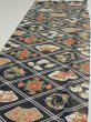 Photo3: 1L06z90  Japanese Kimono Silk  FABRIC Flowers Dark navy 61.4x14.2 (3)