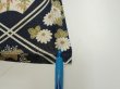 Photo6: 1L07z40  Japanese Kimono Silk  FABRIC Flowers Dark navy 55.9x7.1 (6)