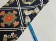 Photo7: 1L07z40  Japanese Kimono Silk  FABRIC Flowers Dark navy 55.9x7.1 (7)