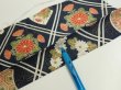 Photo9: 1L07z40  Japanese Kimono Silk  FABRIC Flowers Dark navy 55.9x7.1 (9)