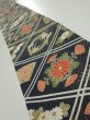 Photo1: 1L08z40  Japanese Kimono Silk  FABRIC Flowers Dark navy 55.9x7.1 (1)