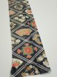 Photo2: 1L09z60  Japanese Kimono Silk  FABRIC Flowers Dark navy 72.8x7.1 (2)