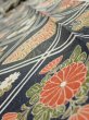 Photo3: 1L09z60  Japanese Kimono Silk  FABRIC Flowers Dark navy 72.8x7.1 (3)
