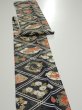 Photo4: 1L09z60  Japanese Kimono Silk  FABRIC Flowers Dark navy 72.8x7.1 (4)