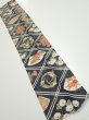 Photo1: 1L10z30  Japanese Kimono Silk  FABRIC Flowers Dark navy 34.6x7.1 (1)