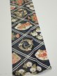 Photo3: 1L10z30  Japanese Kimono Silk  FABRIC Flowers Dark navy 34.6x7.1 (3)