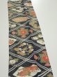 Photo4: 1L10z30  Japanese Kimono Silk  FABRIC Flowers Dark navy 34.6x7.1 (4)