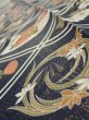 Photo5: 1L10z30  Japanese Kimono Silk  FABRIC Flowers Dark navy 34.6x7.1 (5)