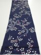 Photo5: 1L02z60  Japanese Kimono Silk  FABRIC Plum branch Dark navy 41.7x13.4 (5)