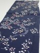 Photo2: 1L03z90  Japanese Kimono Silk  FABRIC Plum branch Dark navy 63.0x13.6 (2)