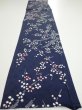Photo4: 1L06z100  Japanese Kimono Silk  FABRIC Plum branch Dark navy 64.2x13.6 (4)