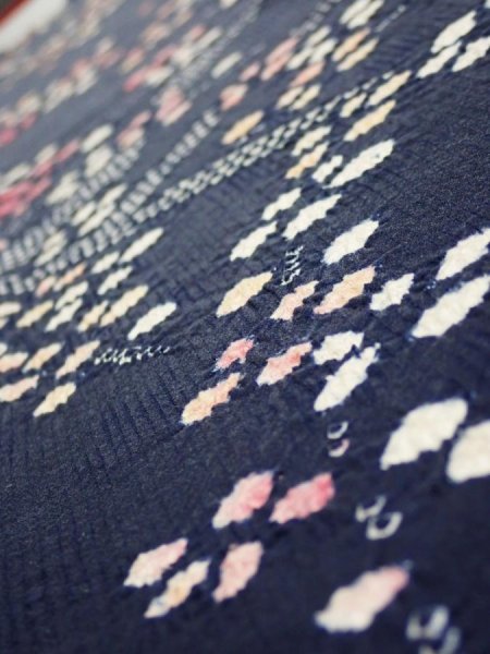 Photo5: 1L07z50  Japanese Kimono Silk  FABRIC Plum branch Dark navy 58.3x6.7 (5)