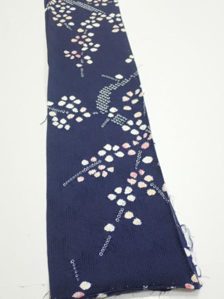 Photo3: 1L08z50  Japanese Kimono Silk  FABRIC Plum branch Dark navy 58.3x6.7 (3)