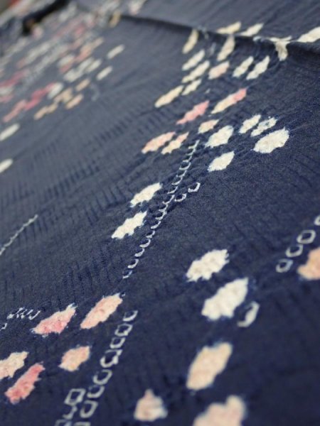 Photo5: 1L10z60  Japanese Kimono Silk  FABRIC Plum branch Dark navy 79.5x6.5 (5)
