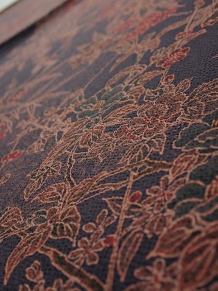 Photo4: 1L01z70  Japanese Kimono Crepe Silk  FABRIC Flowers Navy-Gray 40.6x14.8 (4)