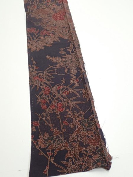 Photo2: 1L08z50  Japanese Kimono Crepe Silk  FABRIC Flowers Navy-Gray 58.7x7.5 (2)