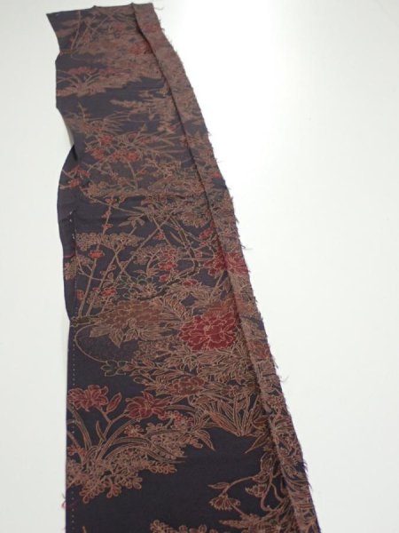 Photo3: 1L08z50  Japanese Kimono Crepe Silk  FABRIC Flowers Navy-Gray 58.7x7.5 (3)