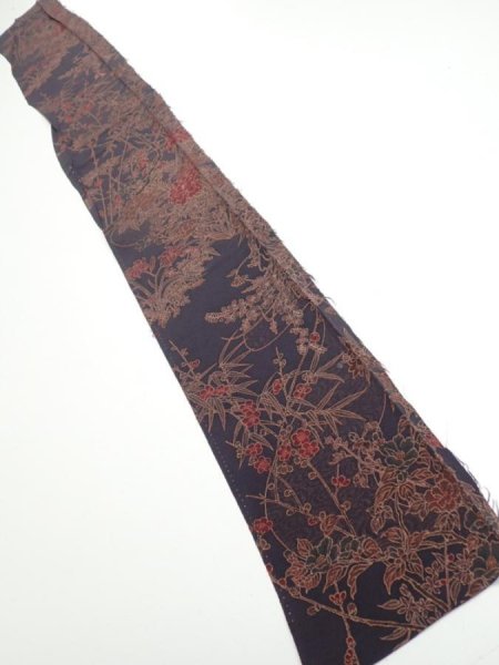 Photo4: 1L08z50  Japanese Kimono Crepe Silk  FABRIC Flowers Navy-Gray 58.7x7.5 (4)