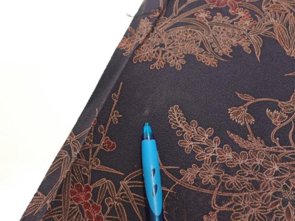 Photo6: 1L08z50  Japanese Kimono Crepe Silk  FABRIC Flowers Navy-Gray 58.7x7.5 (6)