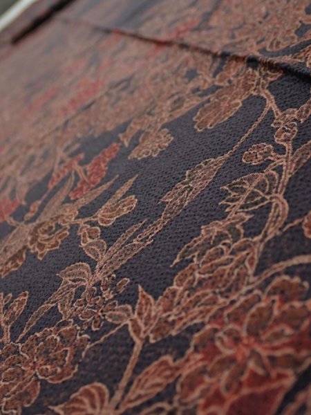 Photo4: 1L09z70  Japanese Kimono Crepe Silk  FABRIC Flowers Navy-Gray 82.7x7.3 (4)